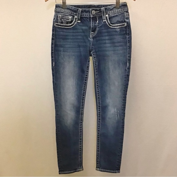 Vigoss 2 Capri Jeans Heritage Fit Stretch Low Rise Embroidered Logo Cropped - Picture 4 of 13